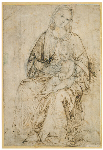 The Seated Virgin and Child, Raphael (Raffaello Sanzio or Santi)  Italian, Pen and brown ink, over abundant, soft grayish-black chalk underdrawing on paper