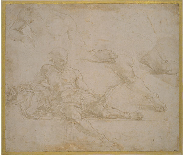 Study for Diogenes in The School of Athens, Stanza de la Segnatura, Raphael (Raffaello Sanzio or Santi)  Italian, Metalpoint (silverpoint?), on paper prepared pink