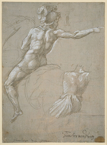 Study of a Soldier on Horseback, Raphael (Raffaello Sanzio or Santi)  Italian, Metalpoint, highlighted with white gouache, on paper prepared brownish gray