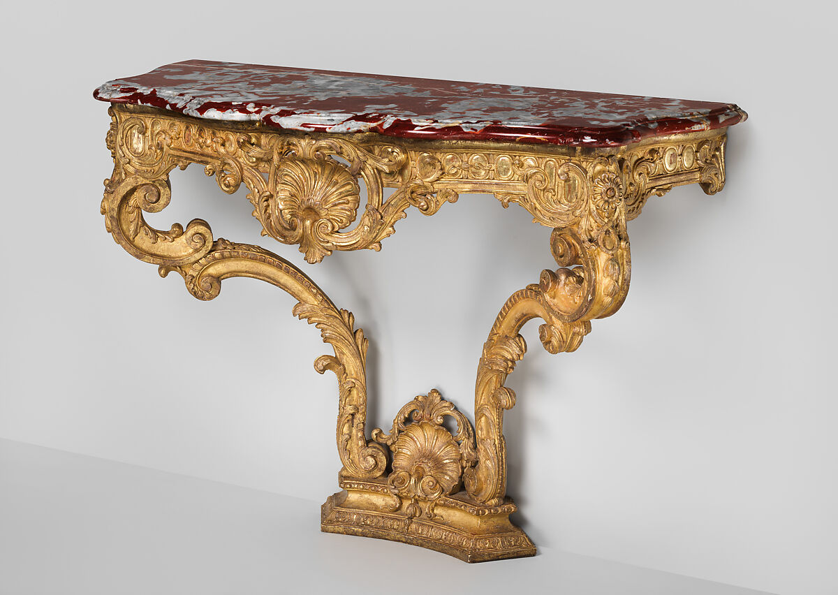 Console Table (one of a pair), Gilt wood, Languedoc marble, French