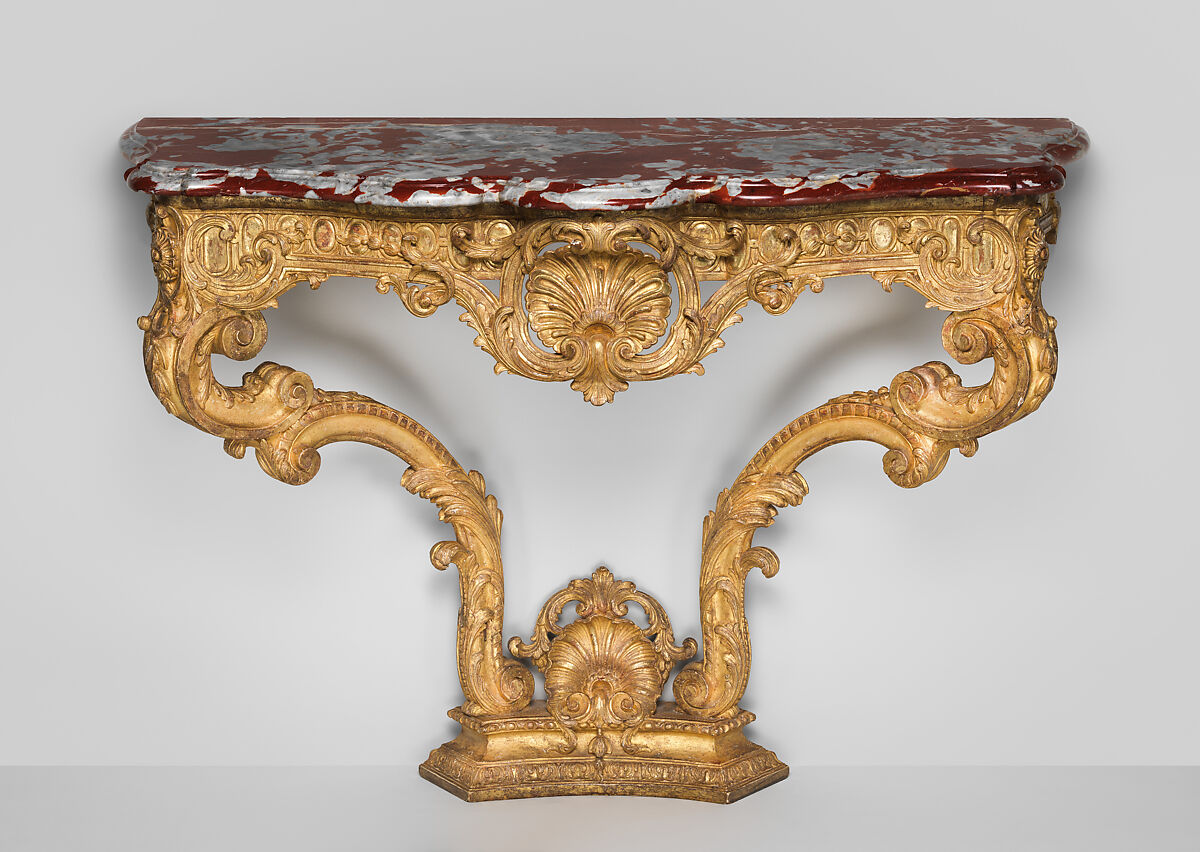 Console Table (one of a pair), Gilt wood, Languedoc marble, French 