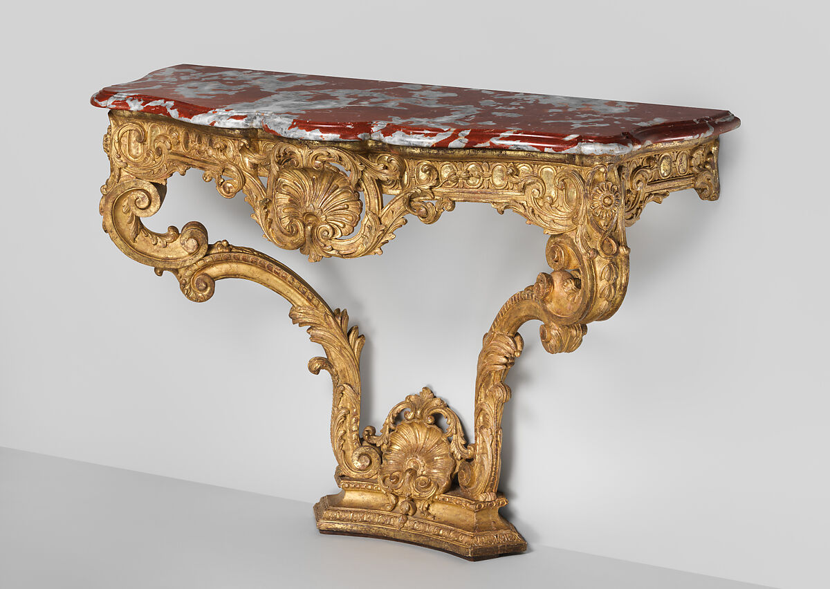 Console Table (one of a pair), Gilt wood, Languedoc marble, French