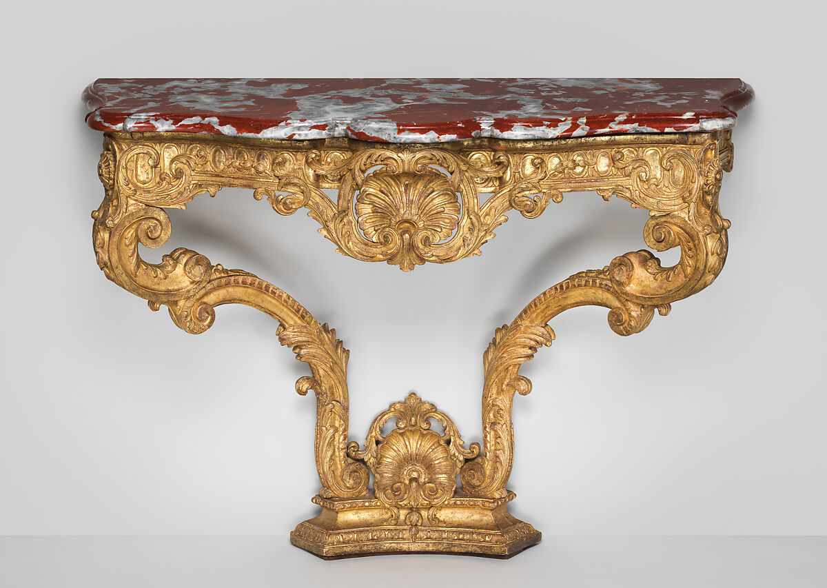 Console Table (one of a pair), Gilt wood, Languedoc marble, French 