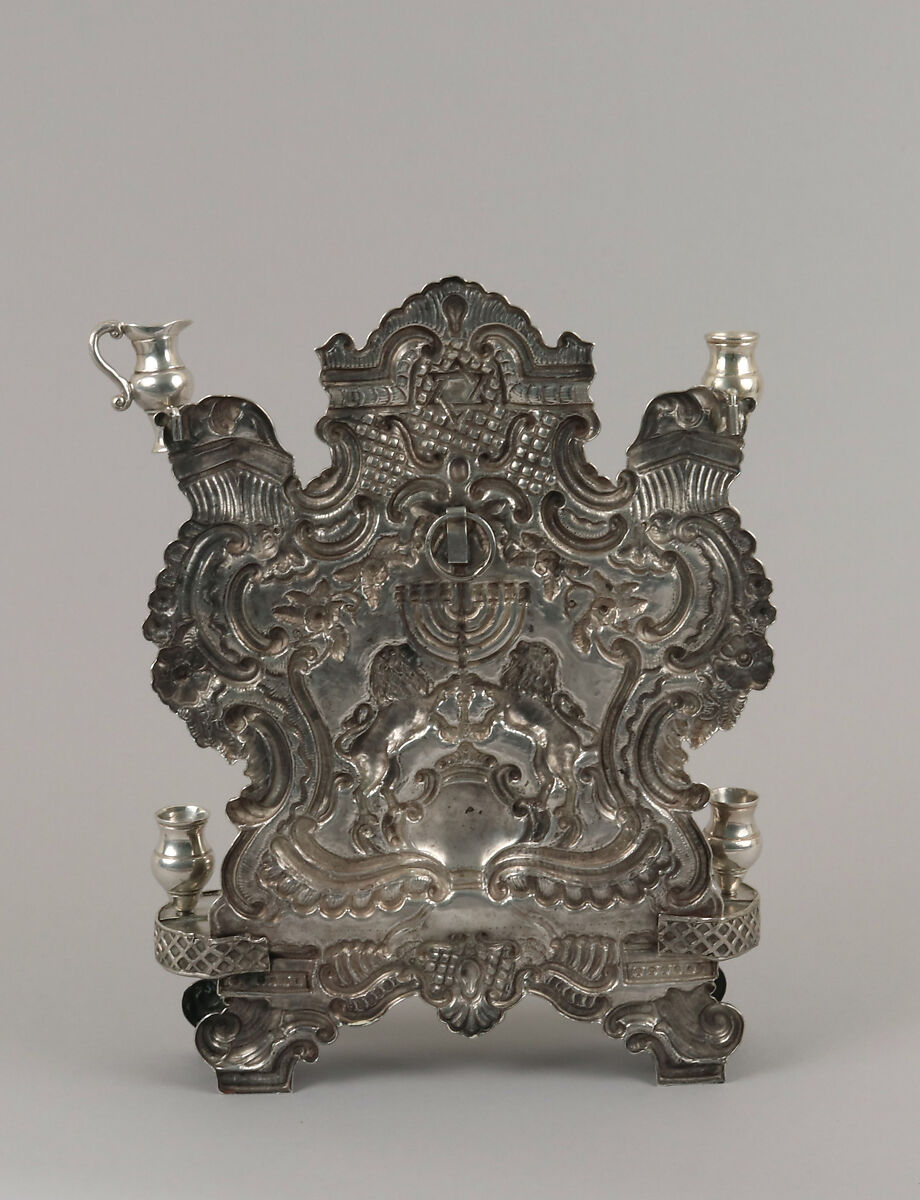 Hanukkah lamp, Pietro Borrani (Italian, active 1824–1873), Silver, Italian, Turin