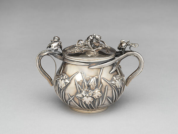 Five-piece silver tea and coffee service with iris patterns, Silver, Japan