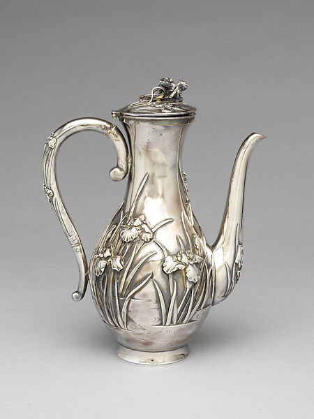 Five-piece silver tea and coffee service with iris patterns, Silver, Japan