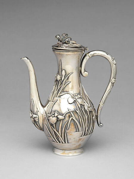 Five-piece silver tea and coffee service with iris patterns, Silver, Japan