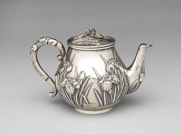 Five-piece silver tea and coffee service with iris patterns, Silver, Japan