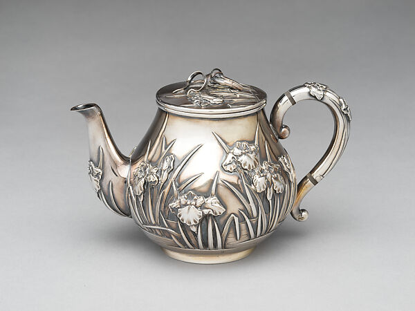 Five-piece silver tea and coffee service with iris patterns, Silver, Japan