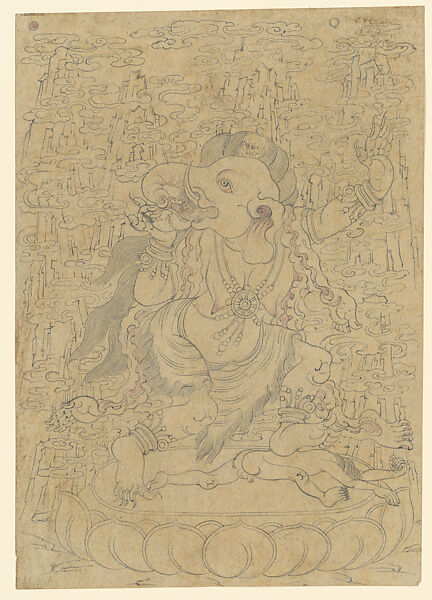 Ganesha, Tuvdun (Mongolian, active late 19th–early 20th century), Ink on paper, Mongolia 
