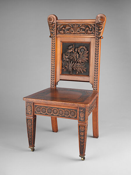 Chair, Possibly made by John Mowat (1840-1917), Walnut; brass casters, American 