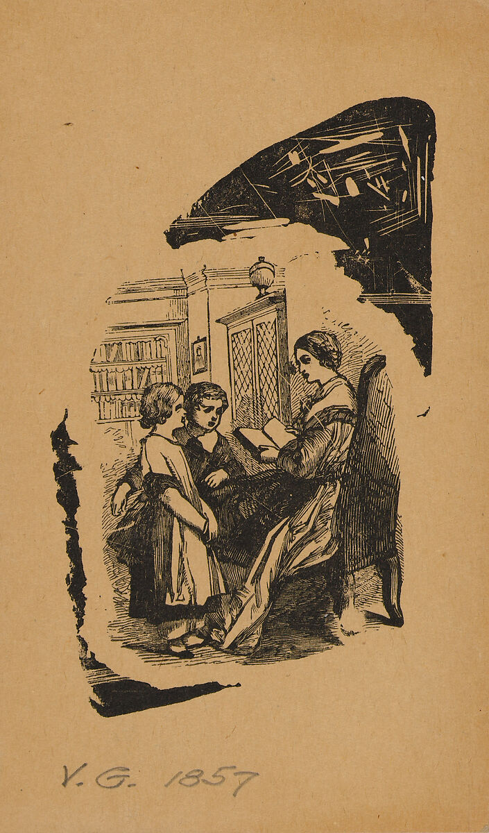 Woman Reading to Children, Virginia Granbery (American, Norfolk, Virginia 1831–1921), Wood engraving, working proof 