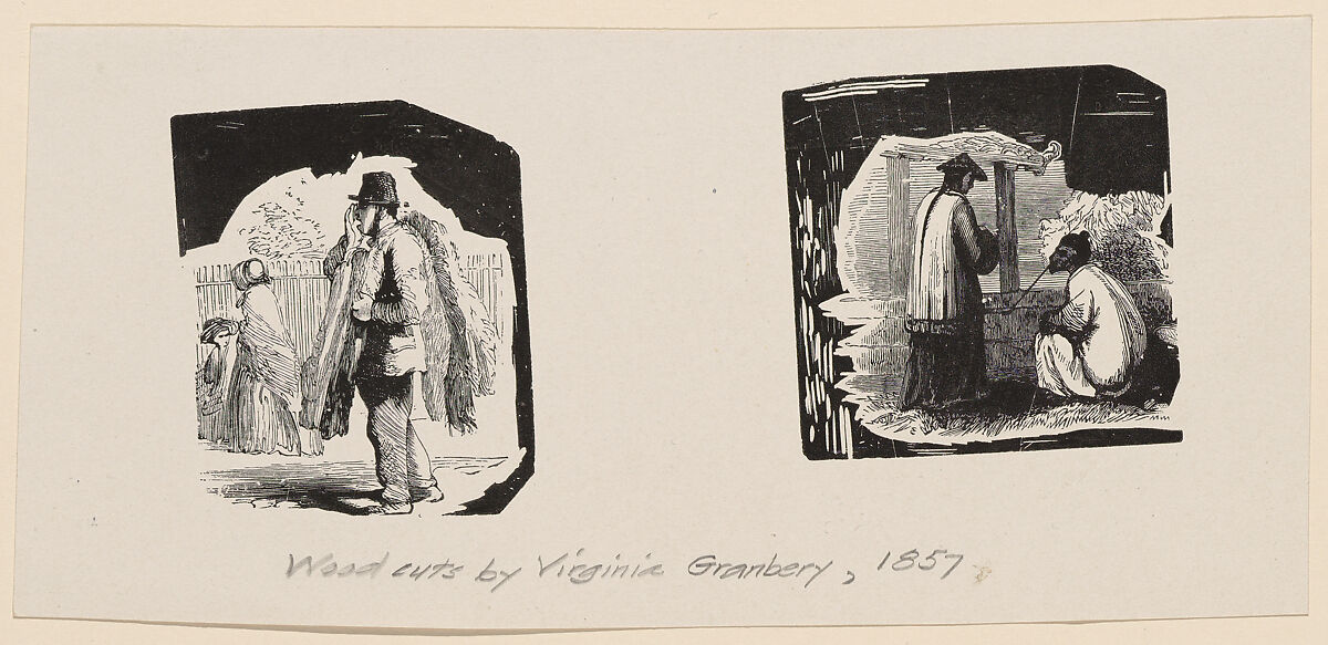 Furrier / Pipe Smoker, Virginia Granbery (American, Norfolk, Virginia 1831–1921), Wood engraving, working proof