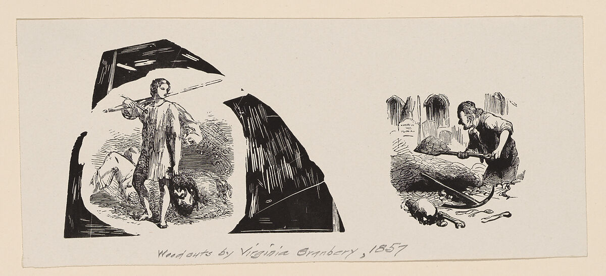 David with the Head of Goliath / Grave Digger, Virginia Granbery (American, Norfolk, Virginia 1831–1921), Wood engraving, working proof