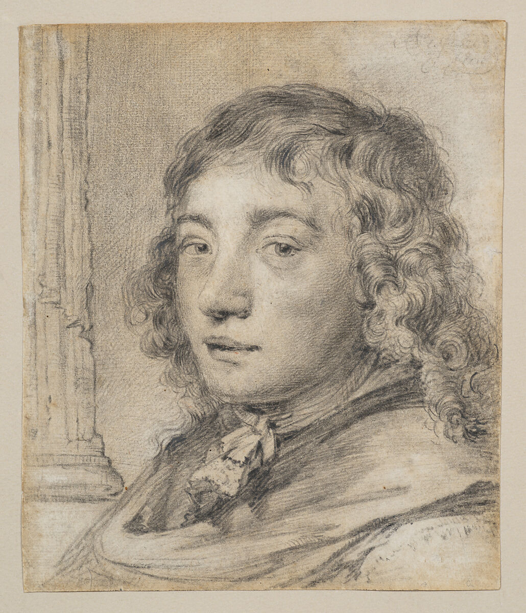 Portrait of a Young Man (probably a self-portrait), Cornelis Visscher (Dutch, Haarlem (?) 1628/29–1658 Amsterdam), Black chalk on antique laid paper, laid down 