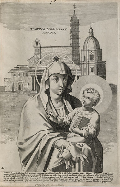 Virgin and Child in Front of the Basilica Santa Maria Maggiore, Engraving, paper, Netherlandish (Flanders, Netherlands)