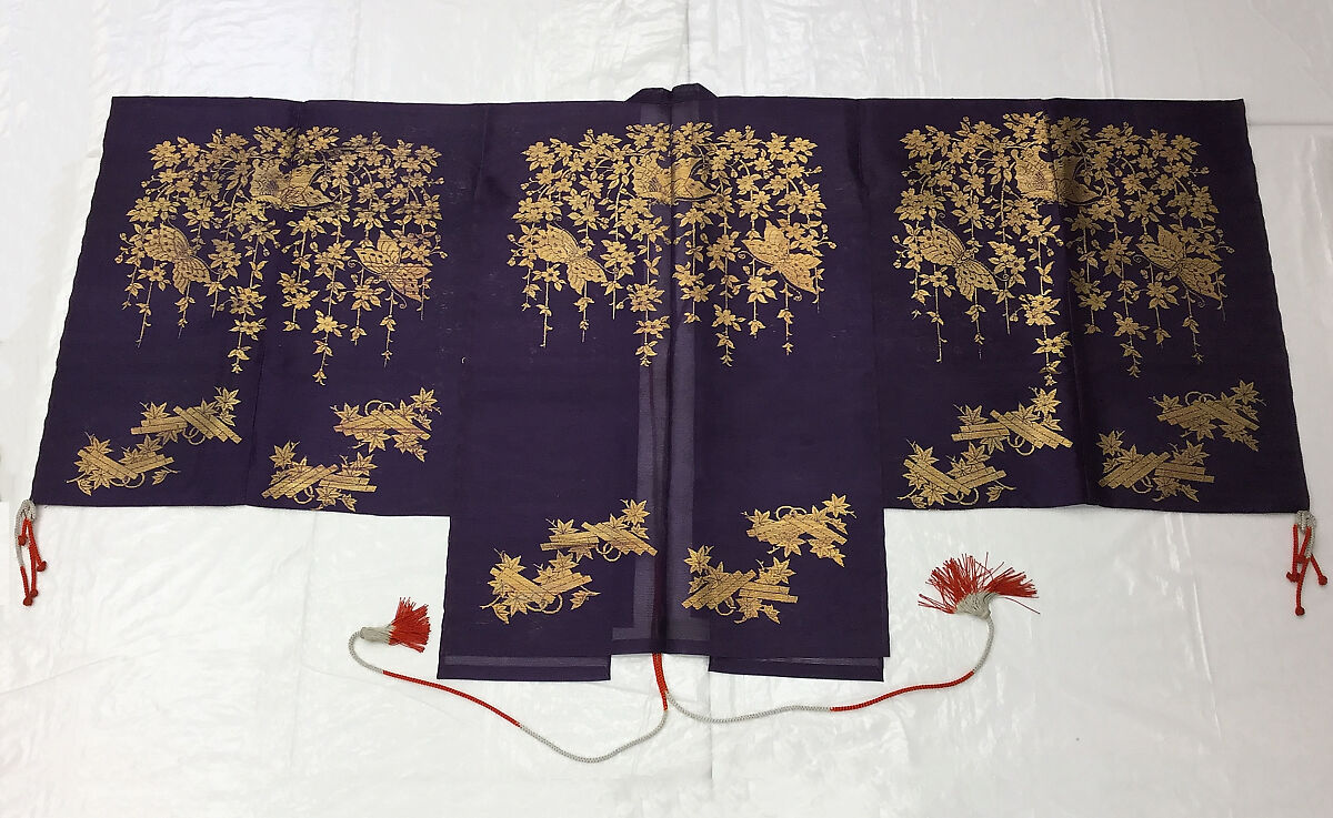 Theatrical costume, (e, f) cotton
(g) paper, Japan