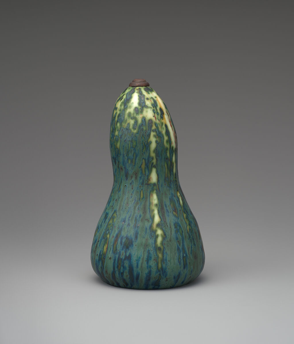 Gourd-shaped bottle, Pierre-Adrien Dalpayrat (French, Limoges 1844–1910 Limoges), Glazed stoneware; wood stopper, French, Bourg-la-Reine