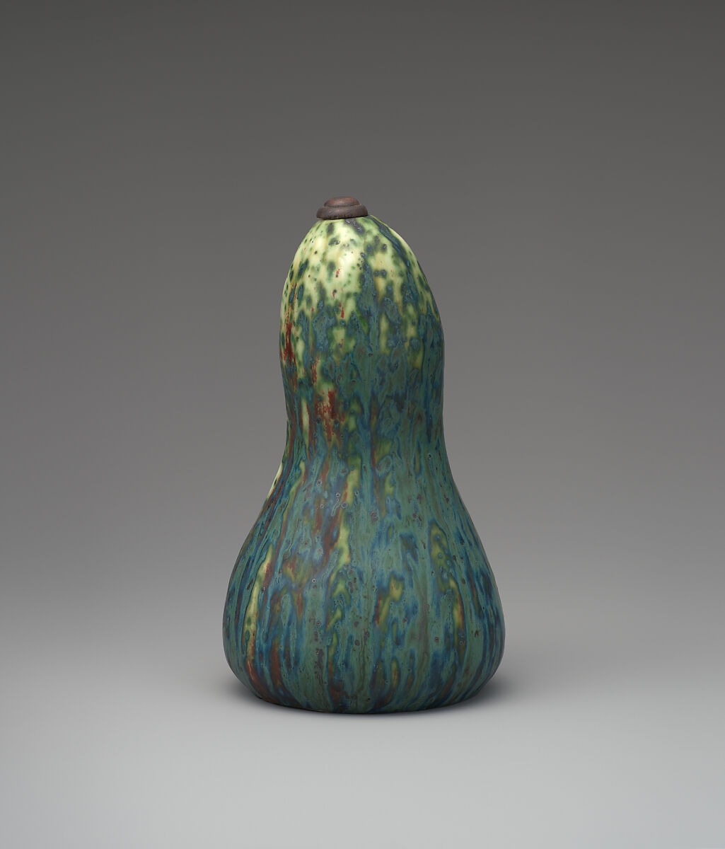 Gourd-shaped bottle, Pierre-Adrien Dalpayrat (French, Limoges 1844–1910 Limoges), Glazed stoneware; wood stopper, French, Bourg-la-Reine