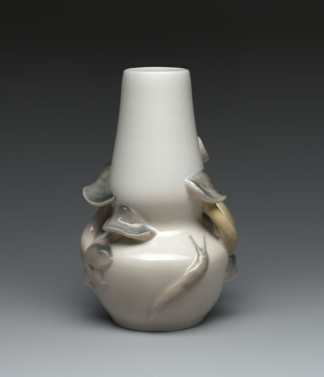 Vase with mushrooms, Royal Copenhagen (Danish, 1775–present), Glazed porcelain, Danish, Copenhagen