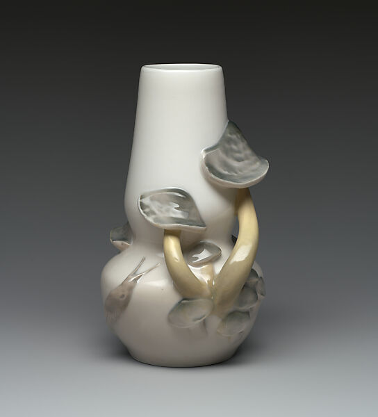 Vase with mushrooms, Erik Nielsen, Glazed porcelain, Danish, Copenhagen 