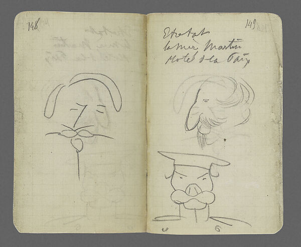 Caricatures of Napoleon III and Otto von Bismarck, from Notebook no. 21, Edgar Degas  French, Sketchbook, French