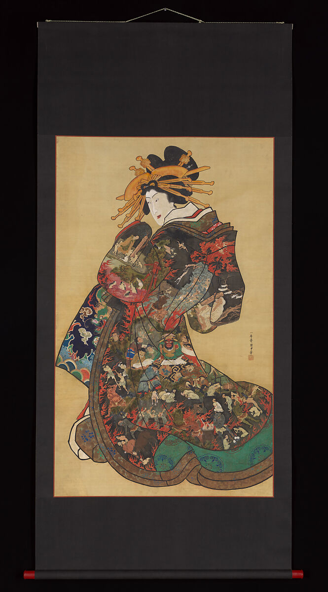 The Hell Courtesan, Utagawa Kunisada II (Japanese, 1823–1880), Hanging scroll; ink and color on silk, Japan