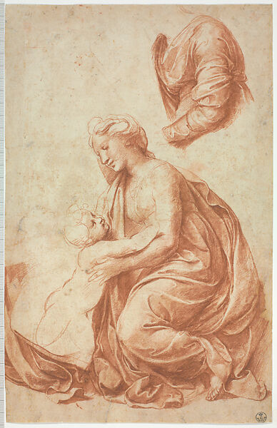 The Virgin and Child (Study for the Holy Family of Francis I), Raphael (Raffaello Sanzio or Santi)  Italian, Red chalk over preliminary stylus underdrawing on paper