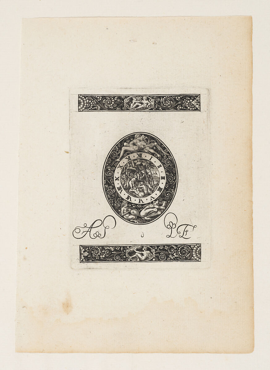 Oval Watch Plate with Diana and Actaeon, form a Series of Six Designs for Watch Cases, Antoine Jacquard (French, active Poitiers 1615-1624), Blackwork and engraving 