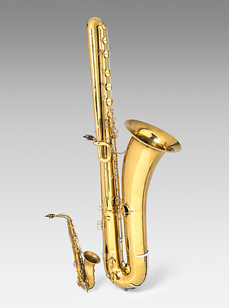 Contrabass saxophone in E flat, Evette-Schaeffer (French), Brass, white metal, French