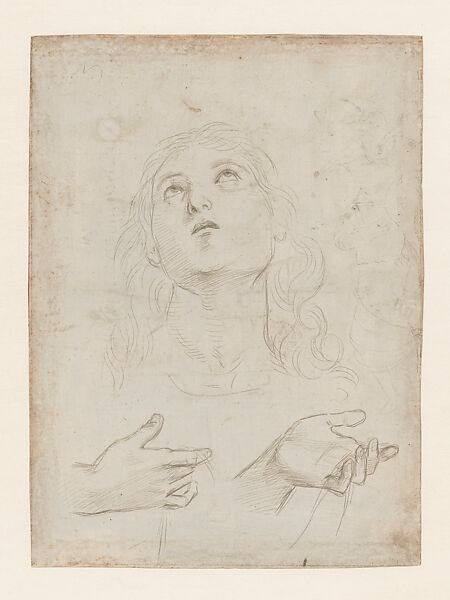 Head and Hands of a Young Man (Study for the Apostle Thomas in the Oddi Altarpiece) (recto; by Raphael); Study of Two Seated Young Men for the Same Altarpiece (verso; by the workshop), Raphael (Raffaello Sanzio or Santi)  Italian, Leadpoint on paper prepared pale gray (recto); pen and brown ink, over black chalk, and traces of stylus underdrawing (verso)