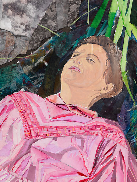 Closed Geometry, María Berrío (Colombian, born Bogotá 1982), Cut and pasted dyed Japanese papers, watercolor, plant matter, opaque watercolor, and graphite on canvas