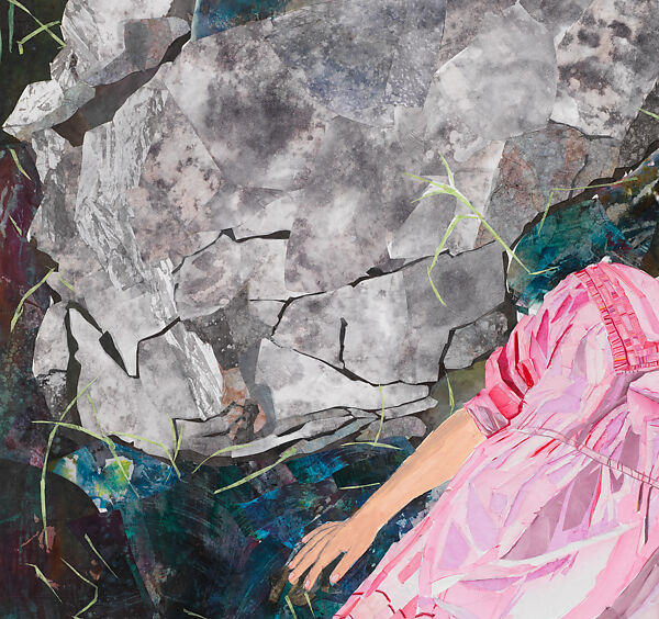 Closed Geometry, María Berrío (Colombian, born Bogotá 1982), Cut and pasted dyed Japanese papers, watercolor, plant matter, opaque watercolor, and graphite on canvas