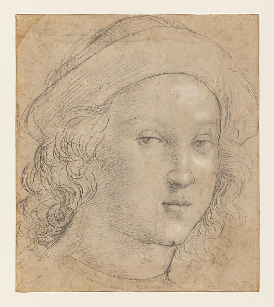 Head of a Young Man, Raphael (Raffaello Sanzio or Santi)  Italian, Black chalk over preliminary stylus underdrawing, highlighted with traces of white gouache, on paper