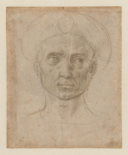 Head of a Man Wearing a Turban in Frontal View, Raphael (Raffaello Sanzio or Santi)  Italian, Two types of metalpoint on paper prepared greenish gray