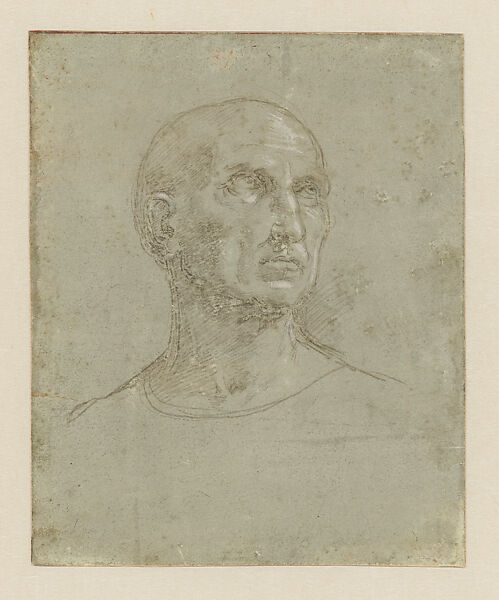 Head of a Bald Man in Three-Quarter View, Facing Right, Raphael (Raffaello Sanzio or Santi)  Italian, Metalpoint, highlighted with white gouache, on paper prepared greenish gray