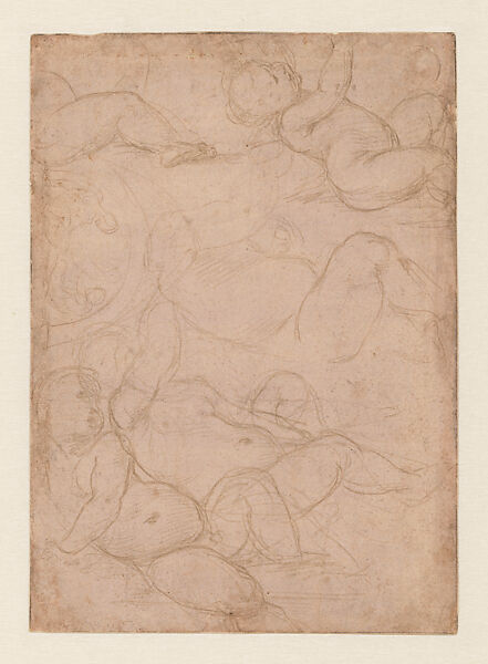 Studies for the Virgin and Child and the Infant Saint John the Baptist (Sheet from the “Pink Sketchbook”), Raphael (Raffaello Sanzio or Santi)  Italian, Metalpoint on pink prepared paper