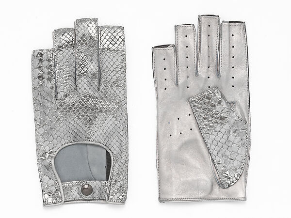 Chanel Metallic Silver Lambskin Fingerless Gloves