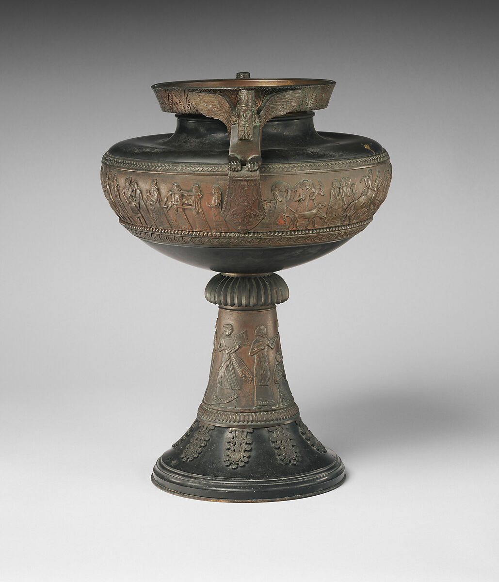 Urn with Assyrian scenes, Slate, bronze, French