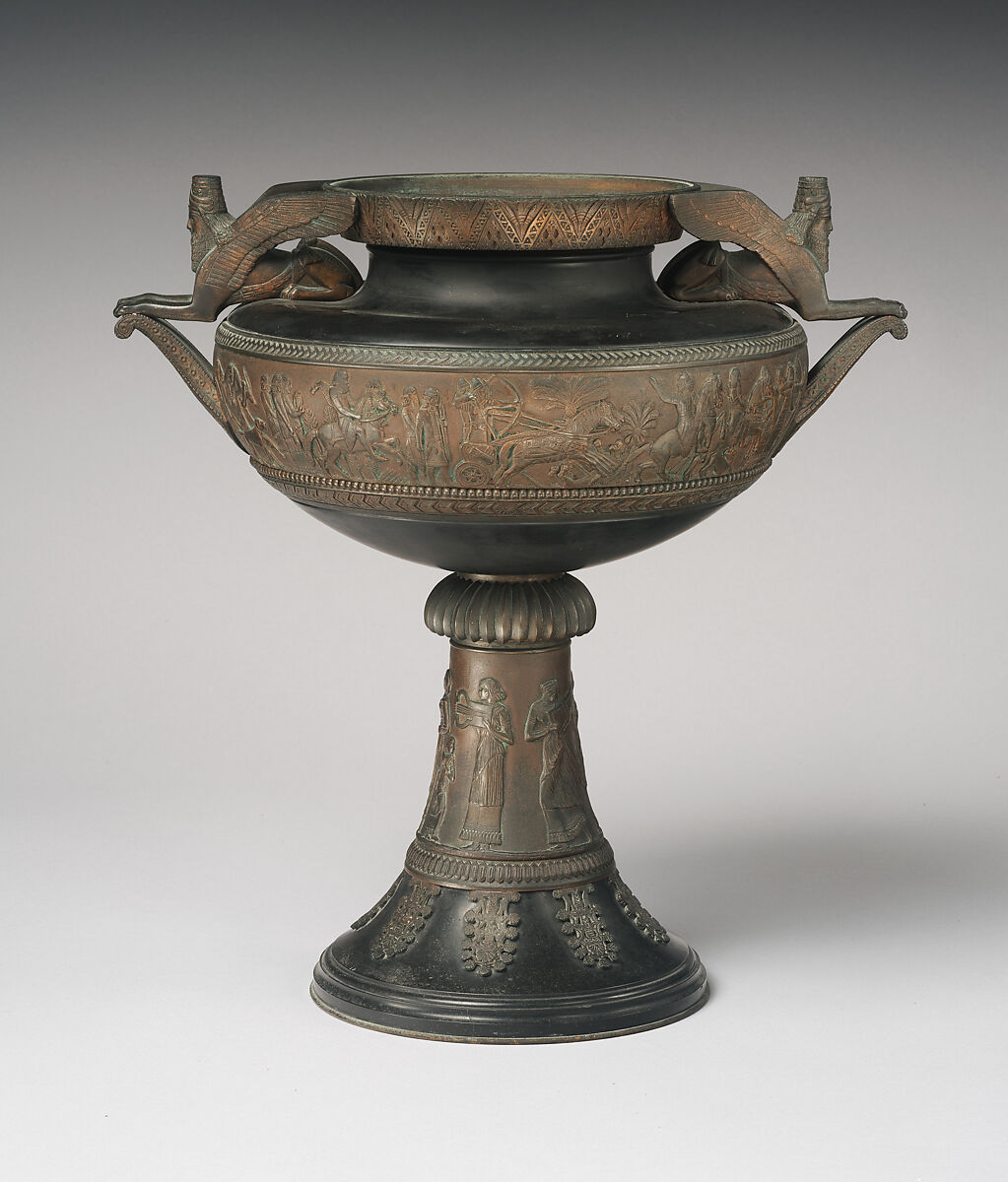 Urn with Assyrian scenes, Slate, bronze, French