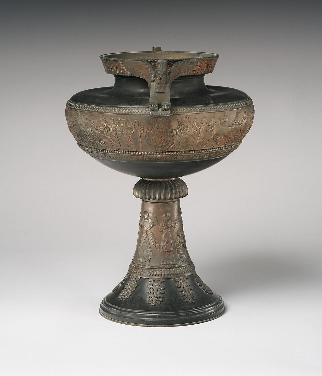 Urn with Assyrian scenes, Slate, bronze, French