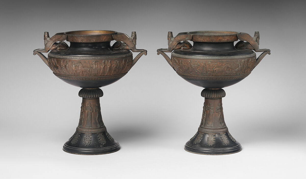 Urn with Assyrian scenes, Slate, bronze, French
