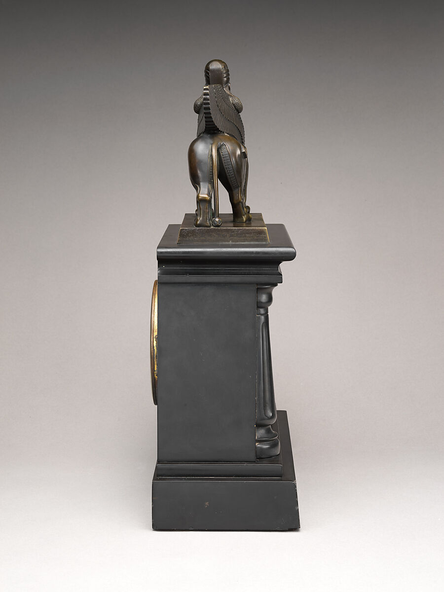 Clock with human-headed winged lion, Bronze, black marble, French