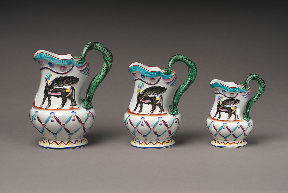 Jug with Assyrian-inspired decoration, Porcelain, British