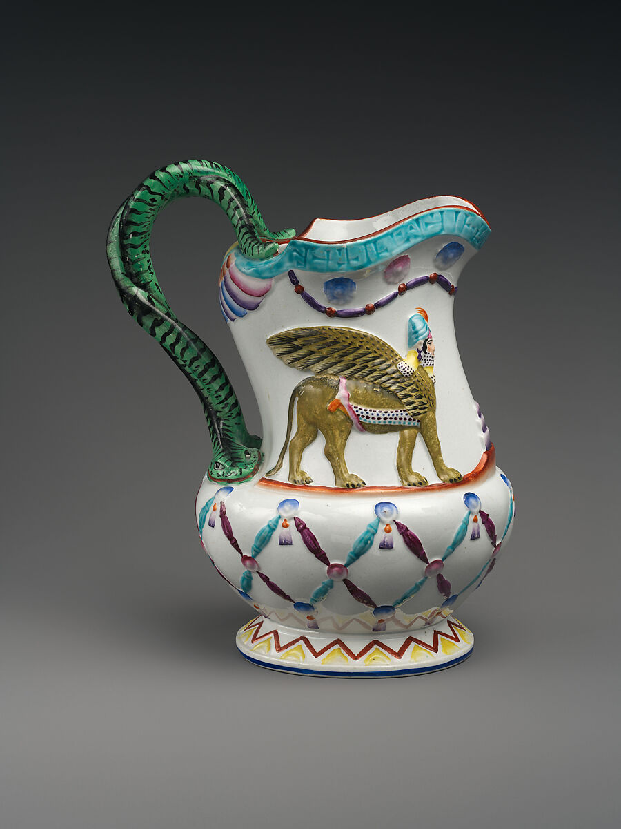 Jug with Assyrian-inspired decoration, Porcelain, British