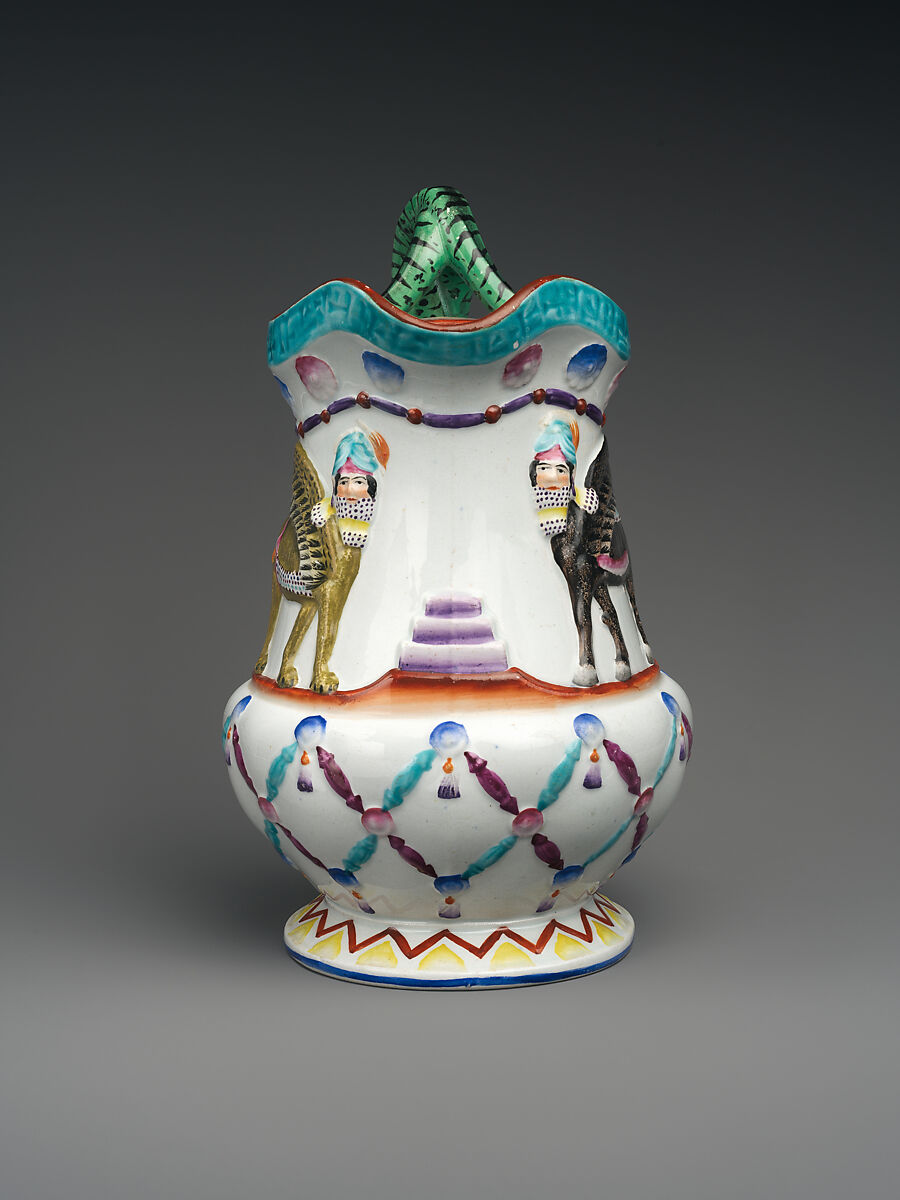 Jug with Assyrian-inspired decoration, Porcelain, British
