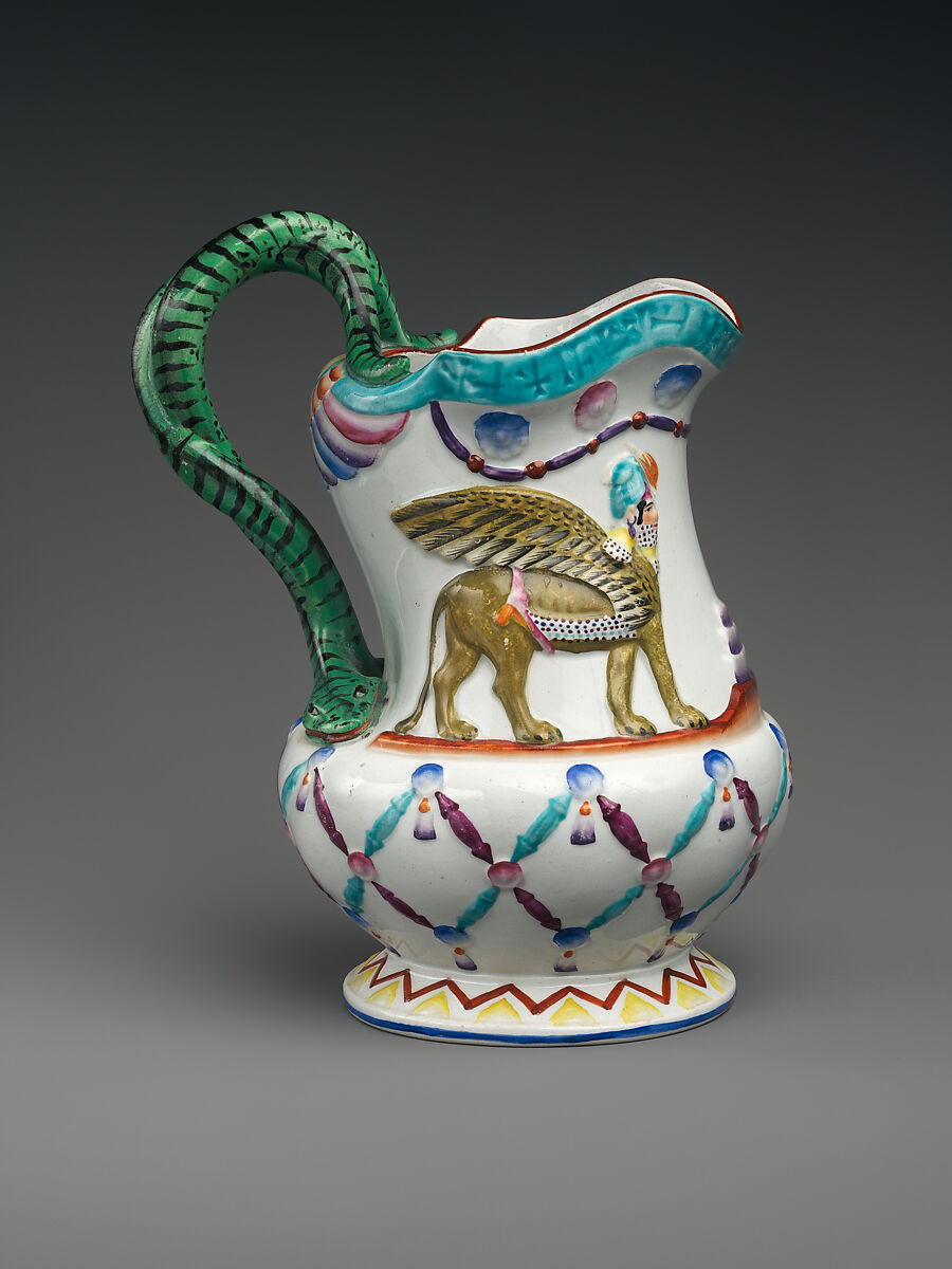 Jug with Assyrian-inspired decoration, Porcelain, British