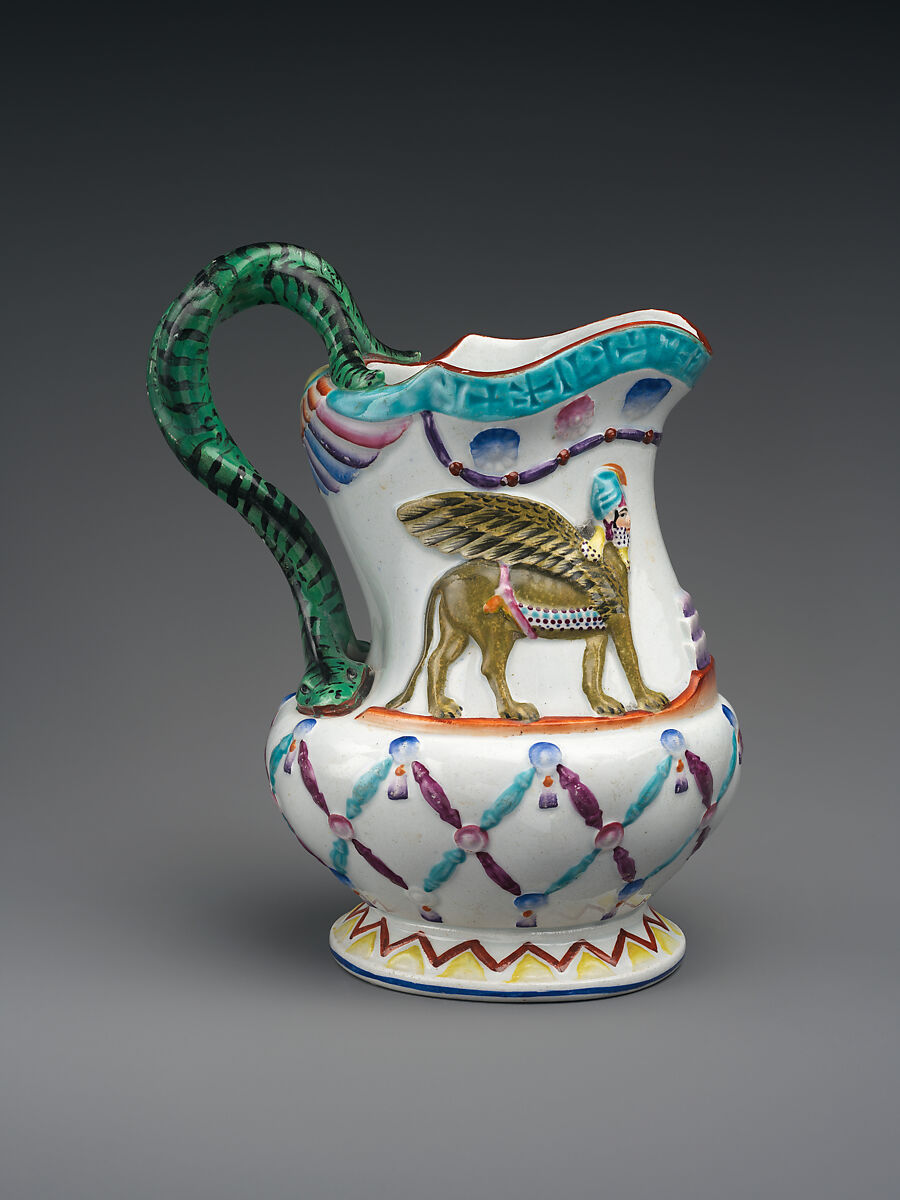 Jug with Assyrian-inspired decoration, Porcelain, British