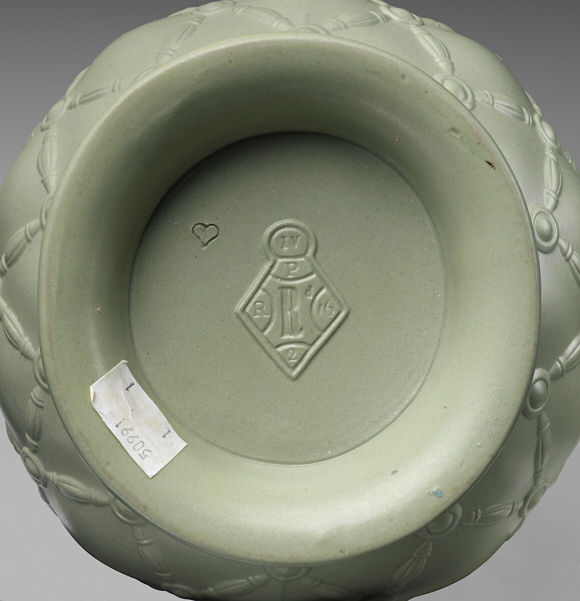 Jug with Assyrian-inspired decoration, Stoneware, pewter, British