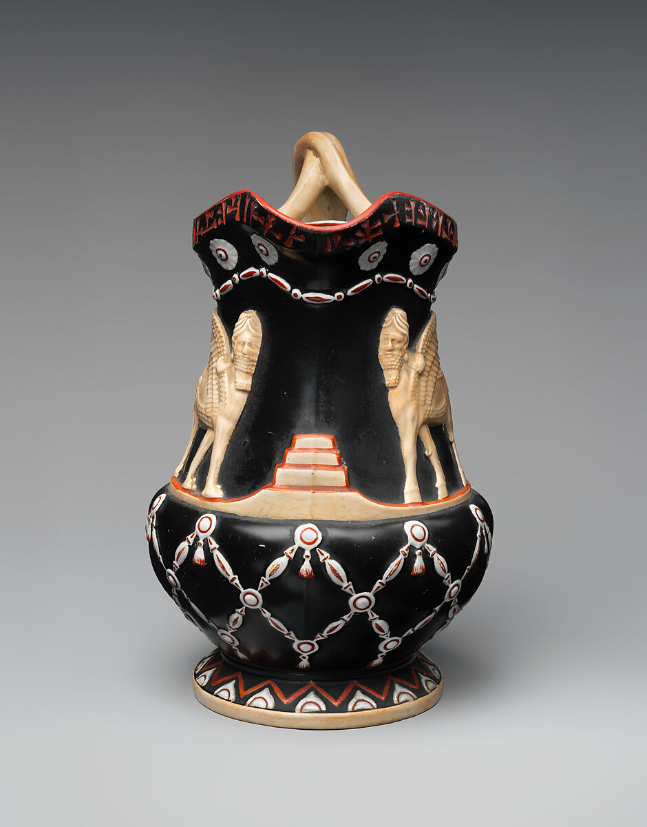 Jug with Assyrian-inspired decoration, Stoneware, British